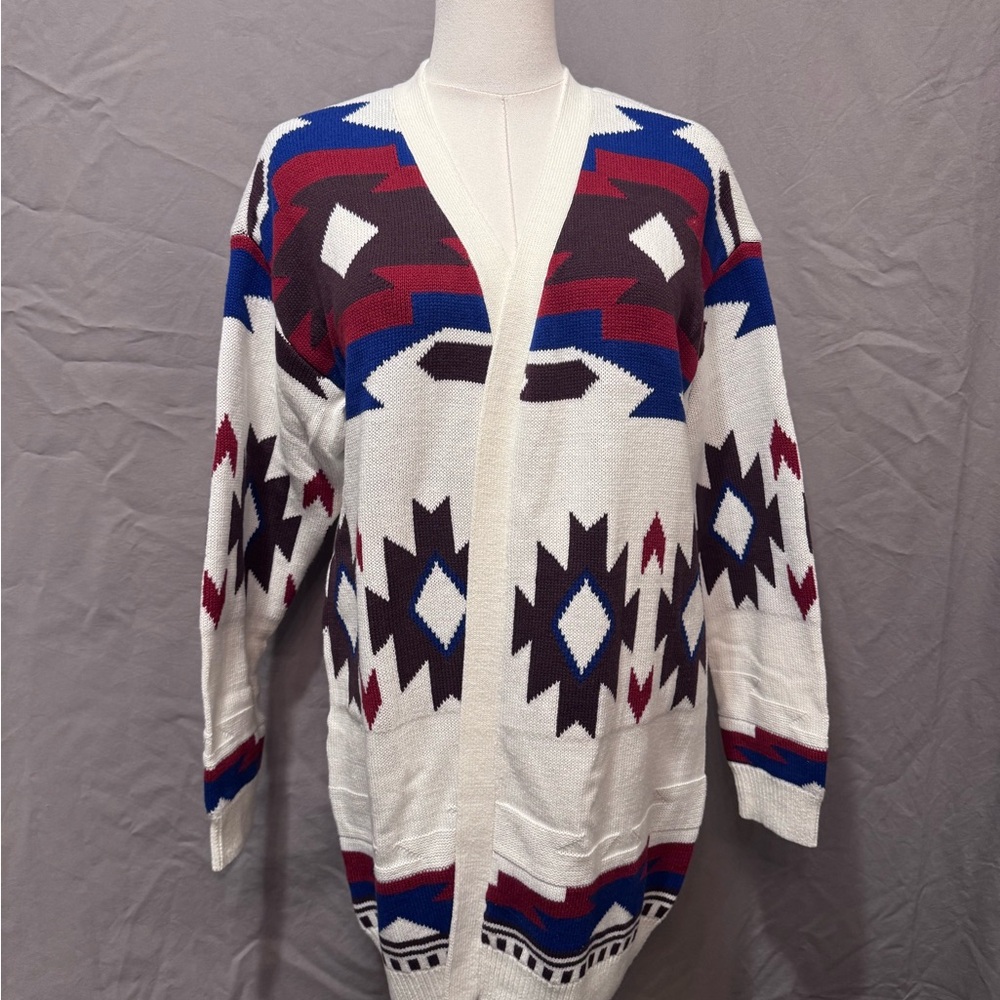 Lucky Brand Open Cardigan with Aztec Geometric Design